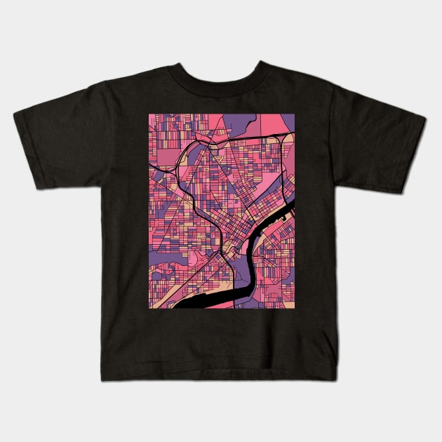 Toledo Map Pattern in Purple & Pink Kids T-Shirt by PatternMaps